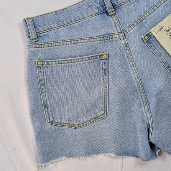 Triarchy Denim Shorts High Rise Cut Off Raw Hem Button Fly 5-Pocket Blue 26 NWT - Picture 7 of 13